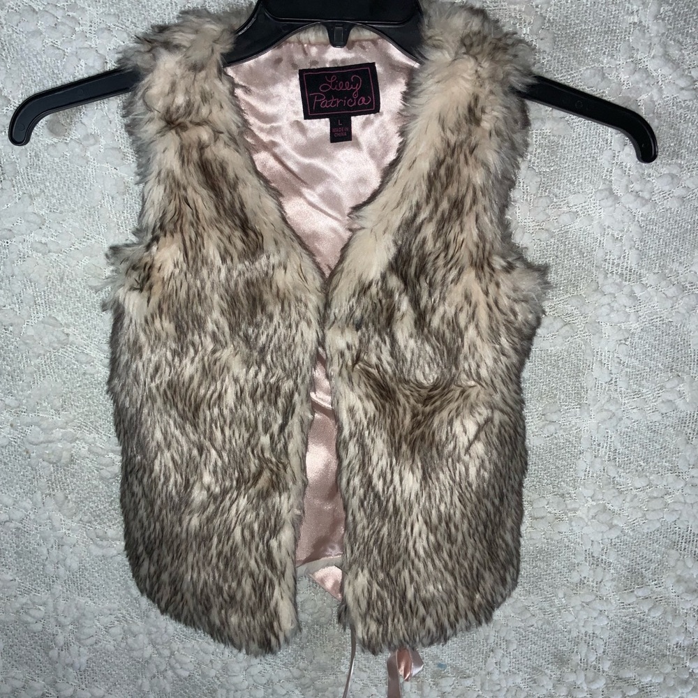 Little girls faux cream and brown vest